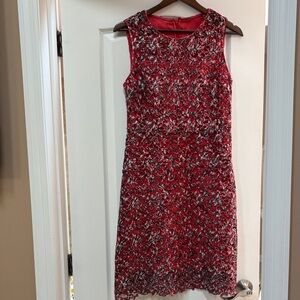 Elie Tahari Red Floral Lace Midi Dress